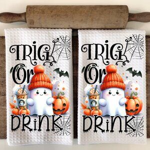 Cute Ghost Halloween Towel Set, Trick Or Treat Dish Towels, Kitchen Towels